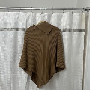 MICHAEL Michael Kors Ribbed Brown Poncho Sweater